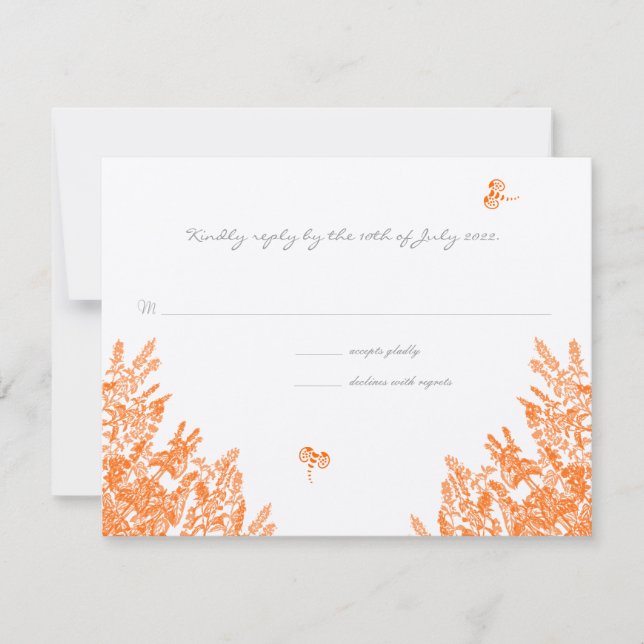 Coral & Gray Wildblume Bee Wedding RSVP (Vorderseite)