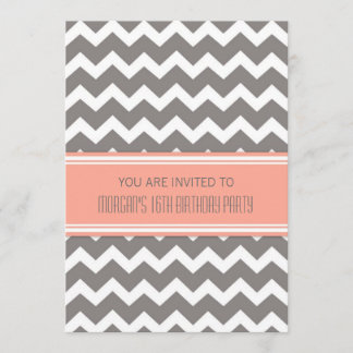 Coral Gray Zickzack 16. Geburtstagsparty Einladung