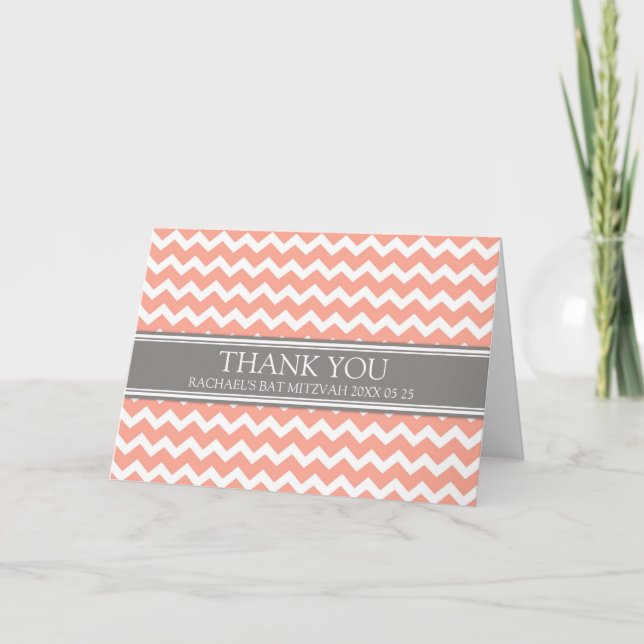 Coral Gray Zickzack Bat Mitzvah Danke Karte (Vorderseite)