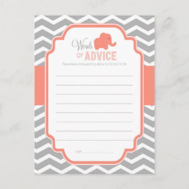 Coral Gray Zickzack Elephant Baby Shower Ratschläg Hinweiskarte