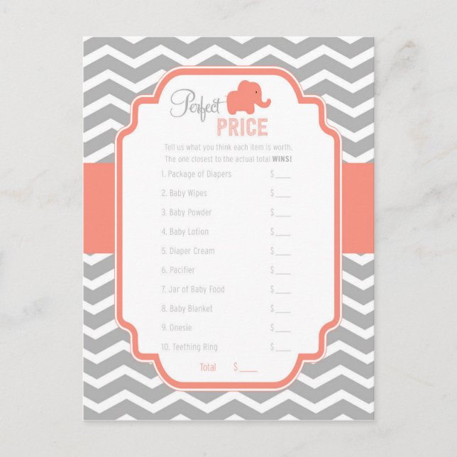 Coral Gray Zickzack Elephant Perfect Price Game Postkarte (Vorderseite)