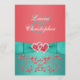 Coral Green Floral se joint aux coeurs Invitation 