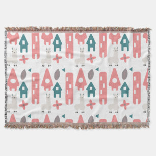 Coral Green Llama Alpaca Animal Homs Decke