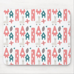 Coral Green Llama Alpaca Animal Homs Mousepad