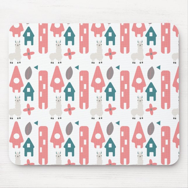 Coral Green Llama Alpaca Animal Homs Mousepad (Vorne)