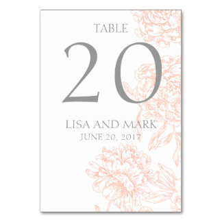 Coral Grey Floral Vintage Wedding Numéro de table