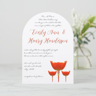 Coral & Grey Poppies Butterfly Wedding Einladung