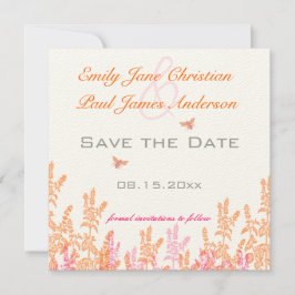 Coral & Grey Wild Blume Bee Wedding Save the Date