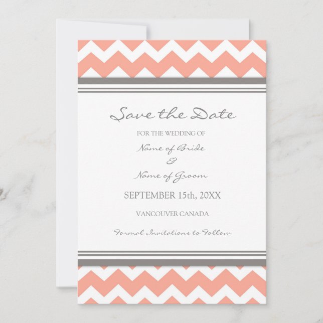 Coral Grey Zickzack Foto Hochzeit Speichern Sie da Save The Date (Vorderseite)
