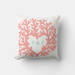 Coral Heart Aqua Beach Hochzeitdatum Kissen