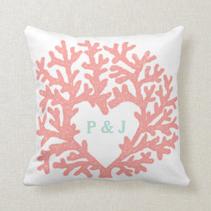Coral Heart Aqua Beach Hochzeitdatum Kissen