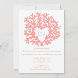 Coral Heart Aqua Beach Hochzeitseinladungen Einladung