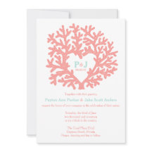 Coral Heart Aqua Beach Invitations de mariage