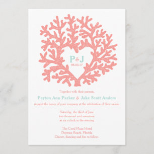 Coral Heart Aqua Beach Invitations de mariage
