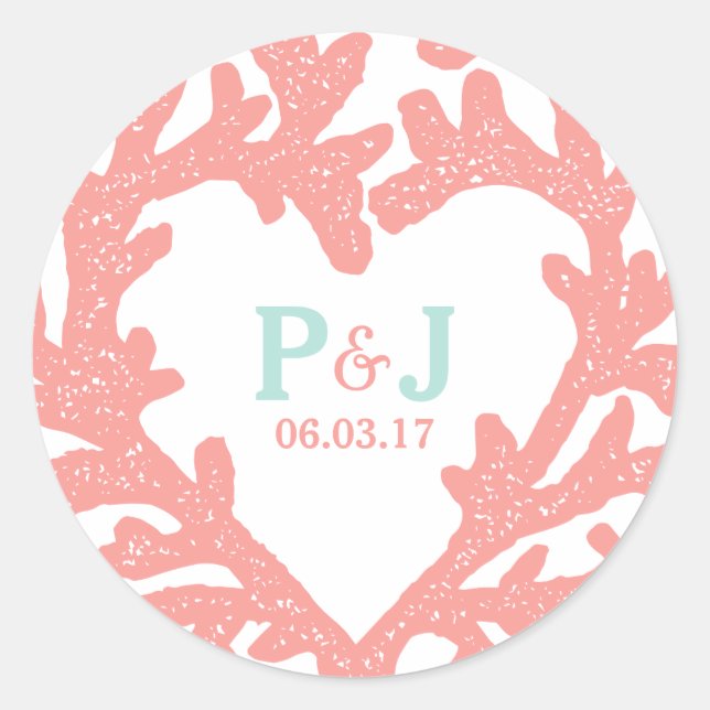 Coral Heart Aqua Beach Stickers de mariage (Devant)