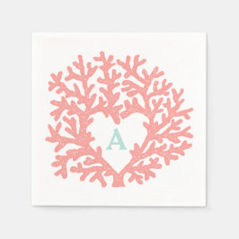 Coral Heart Aqua Beach Wedding Custom Serviette