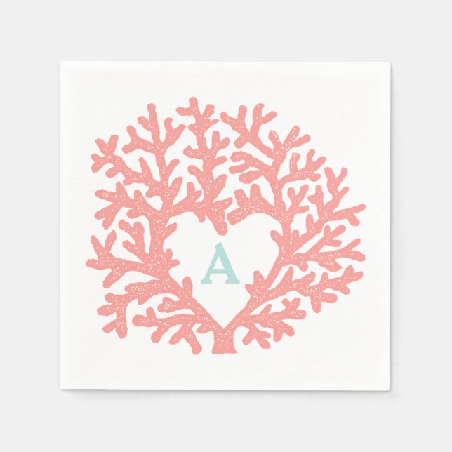 Coral Heart Aqua Beach Wedding Custom Serviette (Vorderseite)