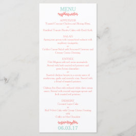 Coral Heart Aqua Beach Wedding Menü Menükarte