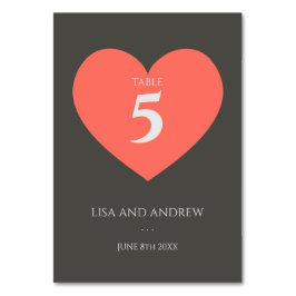 Coral Heart Wedding Tischnummer