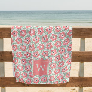 Coral Hibiscus Monogram Strandtuch