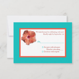 Coral Hibiscus und Aqua II Antwortkarte Einladung
