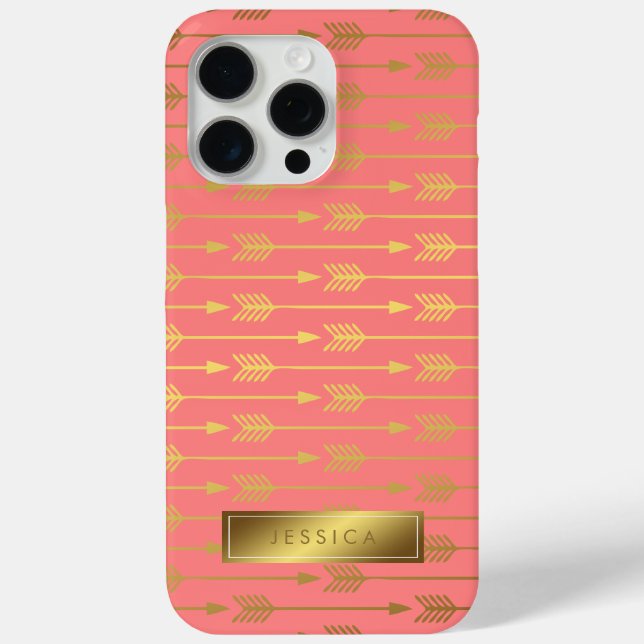 Coral Imitate Gold Foil Arrows Pattern Case-Mate iPhone Hülle (Rückseite)