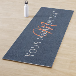 Coral Initial, Name Blue Denim Print Yogamatte