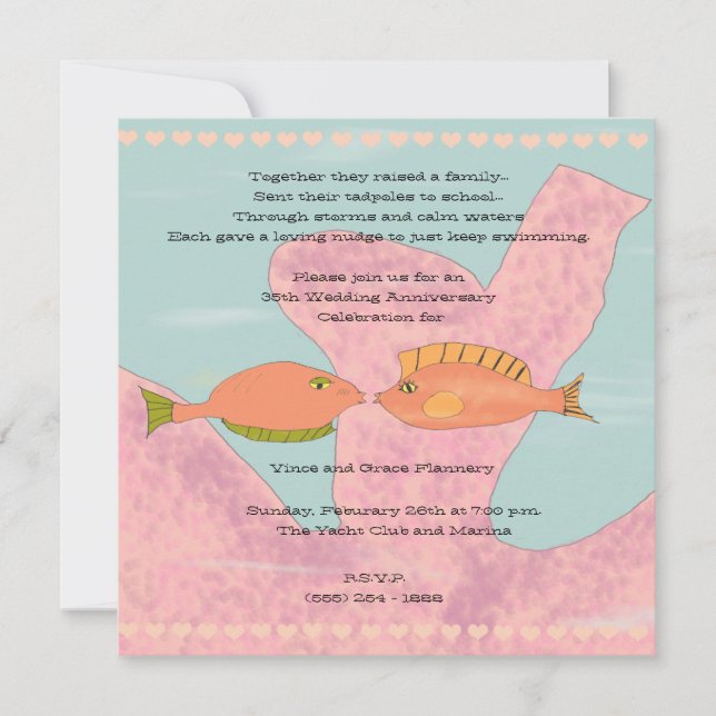 Coral & Kissing Fisch 35 Jahre Einladung (Vorderseite)