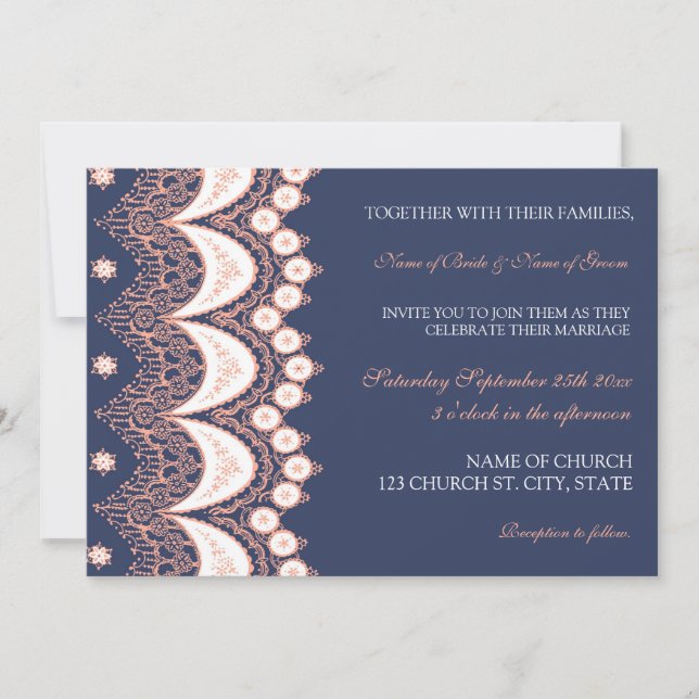 Coral Lace Pattern Foto Hochzeit Einladung Cards (Vorderseite)
