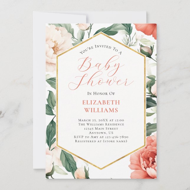 Coral Lachs Elfenbeinpferde Kinderdusche Einladung (Vorderseite)