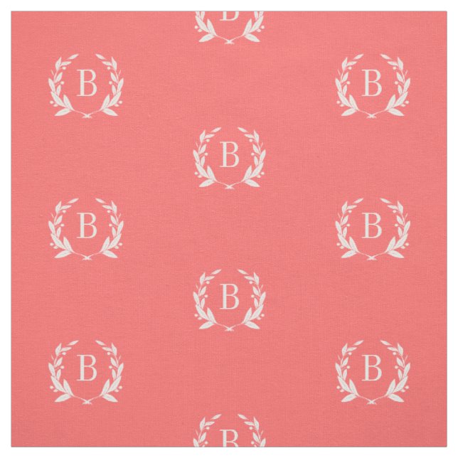 Coral Laurel Wreath Monogram Stoff (Muster)