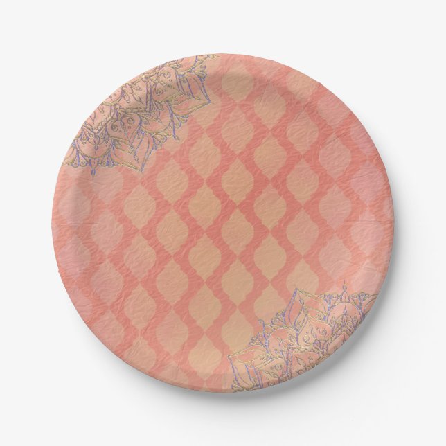 Coral Lavender Gold marokkanisch-arabische Hochzei Pappteller (Vorderseite)