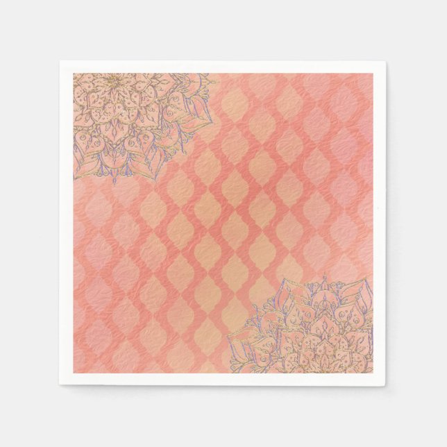 Coral Lavender Gold marokkanisch-arabische Hochzei Serviette (Vorderseite)