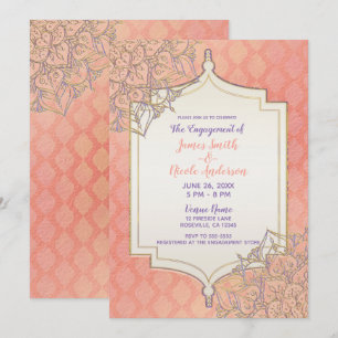 Coral Lavender Gold marokkanische indische Verlobu Einladung