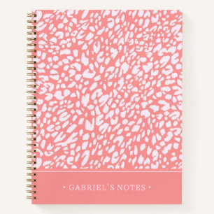 Coral Leopard Print Pattern   Name hinzufügen Notizbuch