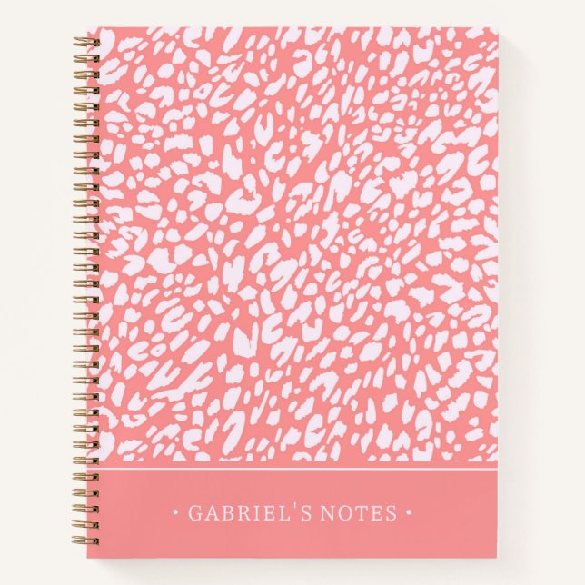 Coral Leopard Print Pattern | Name hinzufügen Notizbuch (Vorderseite)