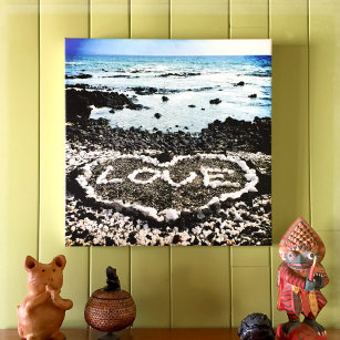 Coral Liebe Heart Hawaii Black Sand Beach Foto Leinwanddruck