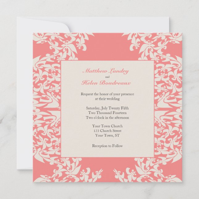 Coral Lilie Moderne Hochzeit Einladung (Vorderseite)