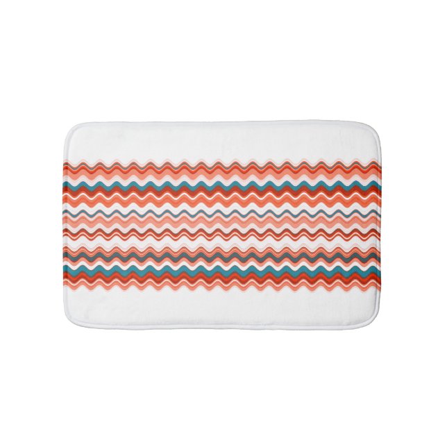 Coral Lmon Orange Blue Wavy Zigzag Muster Badematte (Vorderseite)