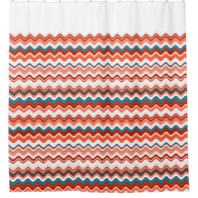 Coral Lmon Orange Blue Wavy Zigzag Muster Duschvorhang (Vorderseite)