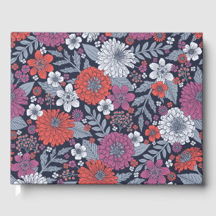 Coral, Magenta & Blue Zinnias Floral Gästebuch