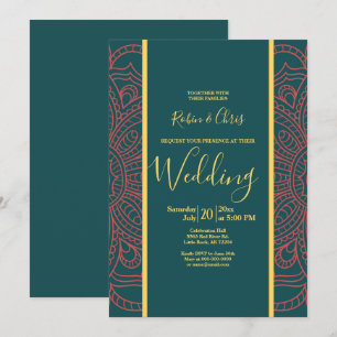 Coral Mandala & Dark Aquamarine Elegante Hochzeit