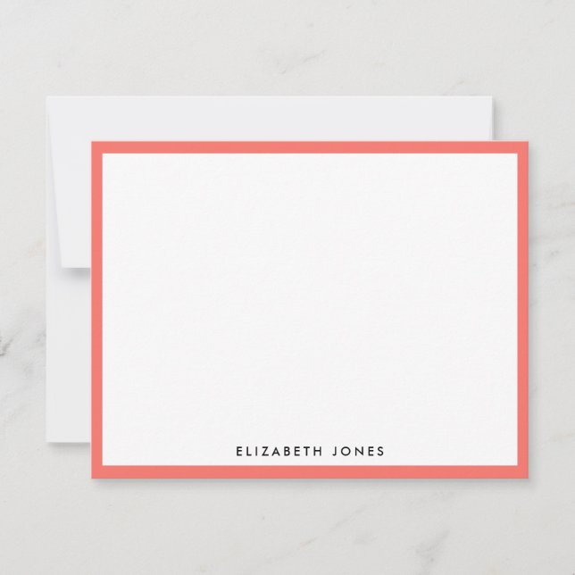 Coral Melon White Preppy Modern Classic Minimalist Mitteilungskarte (Vorderseite)