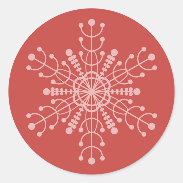 Coral Minimalistisch Geometric Snowflake Runder Aufkleber (Vorderseite)