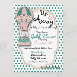 Coral & Mint Hot Air Ballon Babydusche Einladung