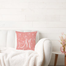 Coral Modern Ginkgo Monogram Kissen