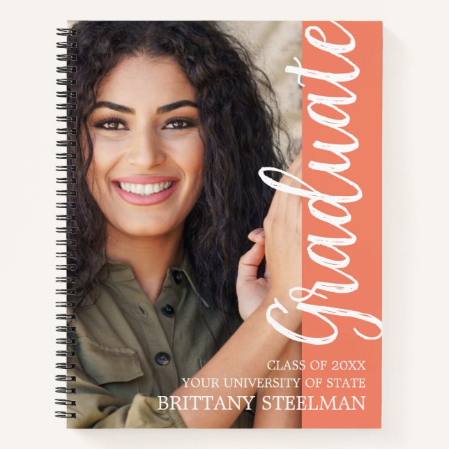 Coral Modern Script Graduation Party Guest Book Notizbuch (Vorderseite)