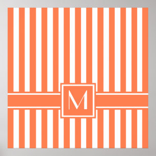 Coral Modern Strip mit Monogramm Poster