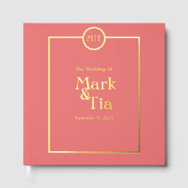 Coral Monogram Wedding Foil Gästebuch