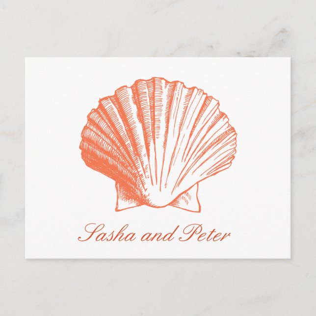 Coral Muschel Beach Wedding UAWG Postcard Einladungspostkarte (Vorderseite)